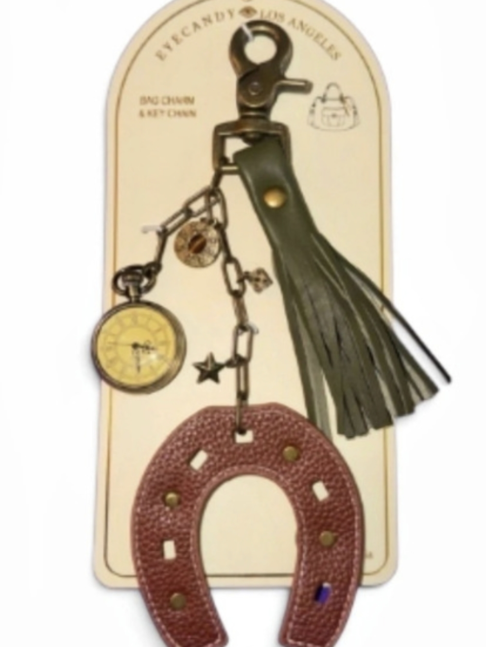 🤎▪️Eye Candy▪️ Los Angeles Horseshoe & Pocket Watch Keychain Bag Charm